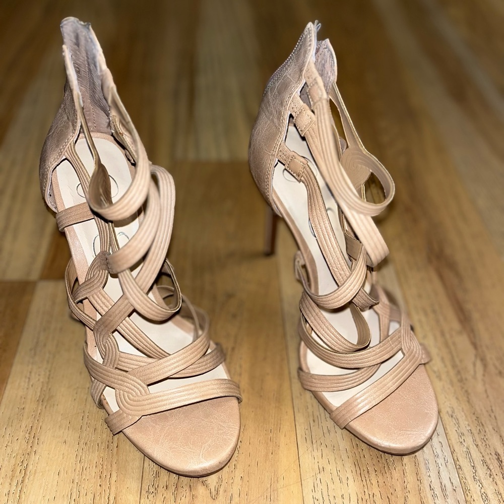 Jessica Simpson Womens Beige Nude Rainah Strappy Sandal Heels Sz 7